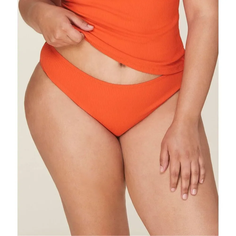 Andie Swim The Classic Bikini Rib Bottom in Siren Orange Ribbed Knit Size XL NWT